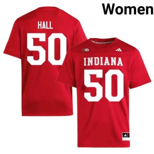 Jhrevious Hall #50 Crimson College Football Women Replica Hoosiers Jerseys 340152-959